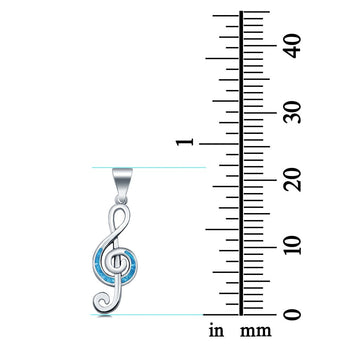 Musical Note Pendant Charm Lab Created Blue Opal Solid 925 Sterling Silver